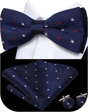 Bow Ties for Men Pre-Tied Pocket Square with Cufflinks Mens Bowtie Sets for Wedd
