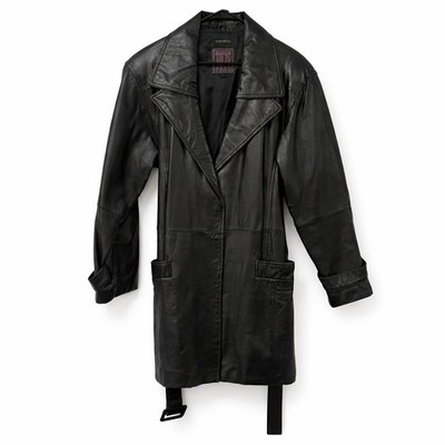 Vintage ADLER 90s Lambskin Black Leather Trench Coat Minimalist Noir LARGE City