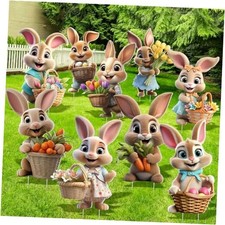 9 Pcs Large Outdoor Easter Decorations Colorful Easter Bunny Eggs Yard Signs