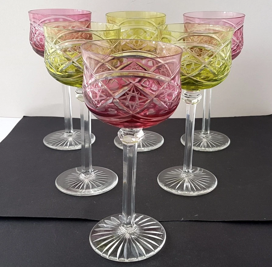 Set 6 Wine Glasses Crystal Glas Flashed Glass Hand Cut Val St.Lambert N457 - Image 2 of 4
