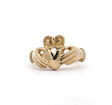 14k Yellow Gold Irish Wedding Band Claddagh Ring Size 9