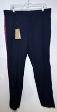  NEW W TAGS Burberry Navy Wool Pants With Burgundy Stripe - Sz 44 / IT 54