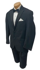 Men's Black Calvin Klein Tuxedo with Pants Satin Peak Lapels Size 40R 34W