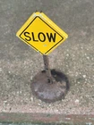 Vintage 1950's Tin Toy Tonka Sign SLOW Black and Yellow 4 1/2" Tall