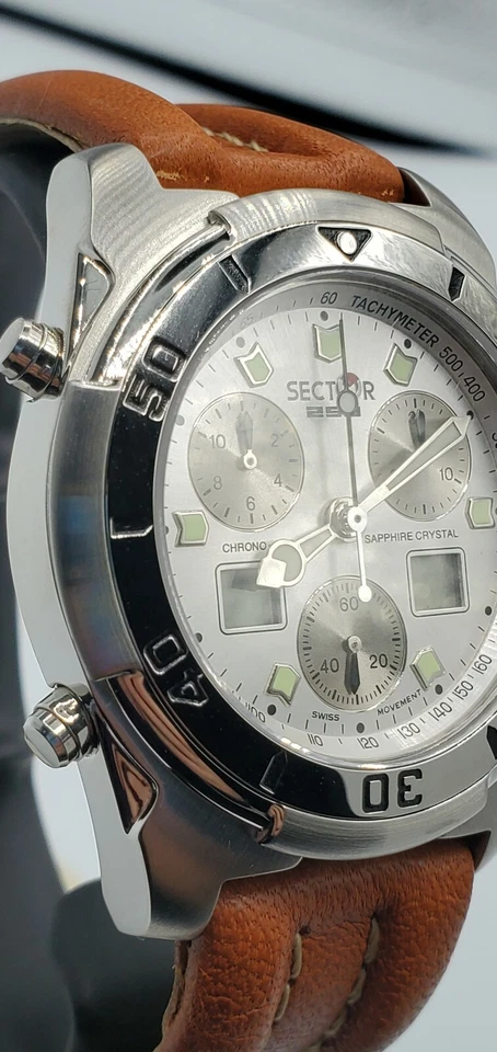 Sector 250 Swiss Movement Chrono Alarm Digital Men's Watch Genuine Leather... - Image 4 of 4