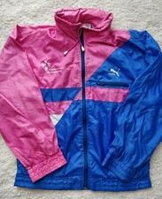 Puma Vintage Swiss Track Top Nylon Chaqueta con Capucha Azul Rosa Cortavientos Sudadera con Capucha