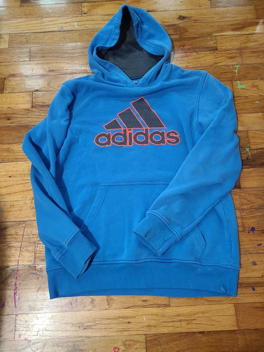 Adidas Trefoil Hoodie Sweatshirt Mens Sz M Blue w Orange Grey
