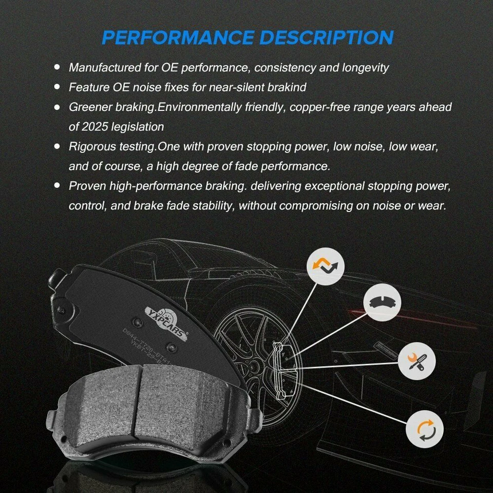 Front & Rear Ceramic Brake Pads for Cadillac XTS 2013 2014 2015 2016 2017-2019 - Image 4 of 4