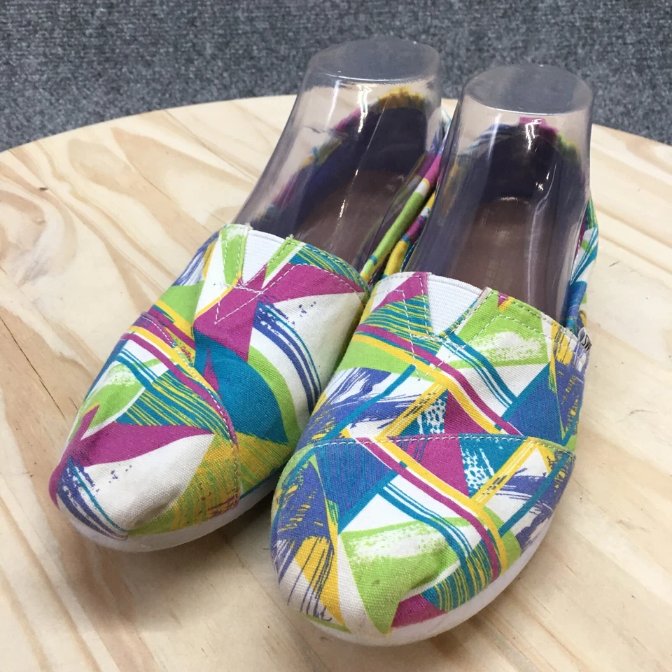 Mocasín Toms para mujer 8 multicolor geométrico punta redonda sin cordones plano informal lona Foto 3 de 4