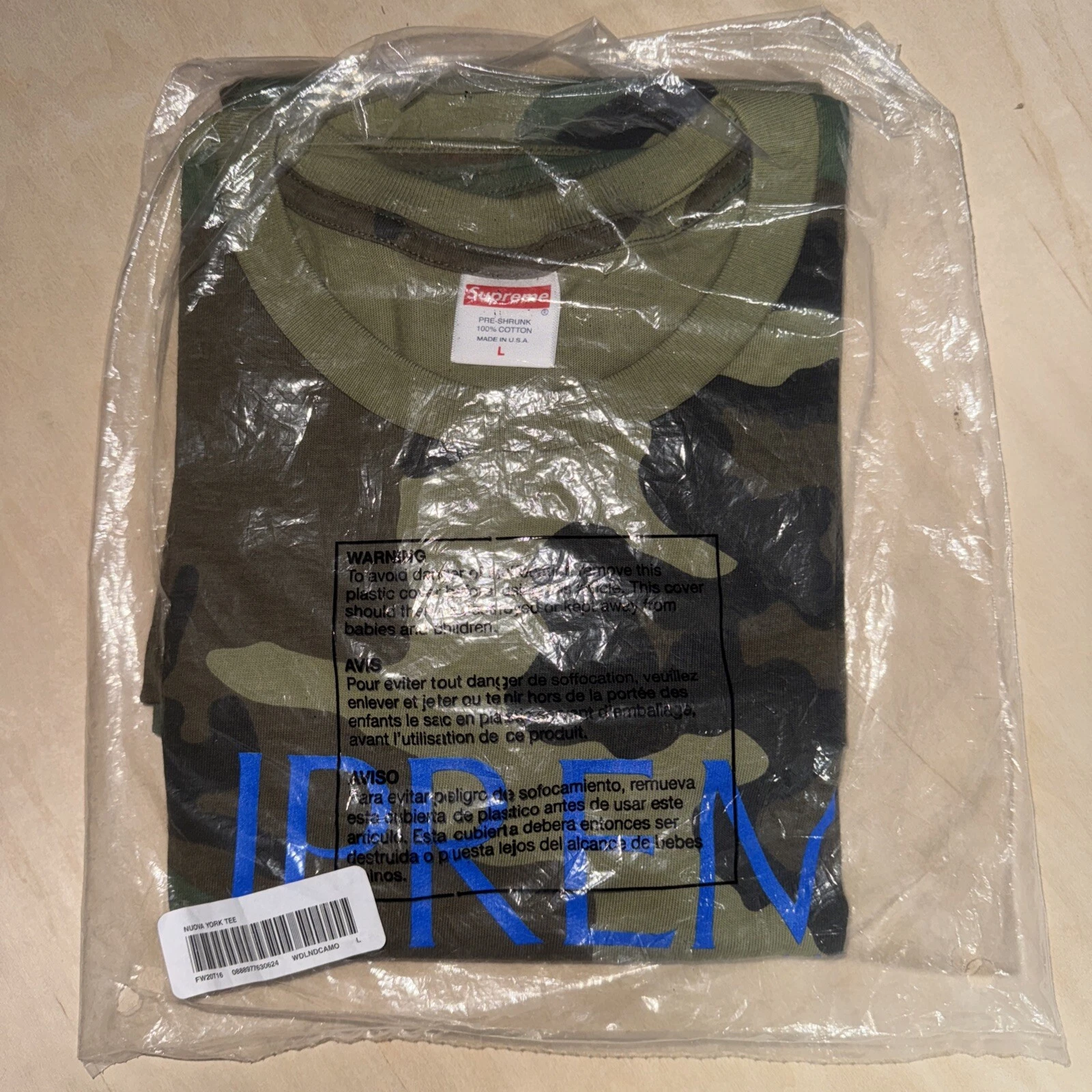 Tee shirt Supreme Nuova York coton camouflage bois FW20 taille L neuf avec étiquette
