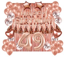 Designer Rose Gold 49th Happy Birthday Balloon Banner Party Decoration Supplies