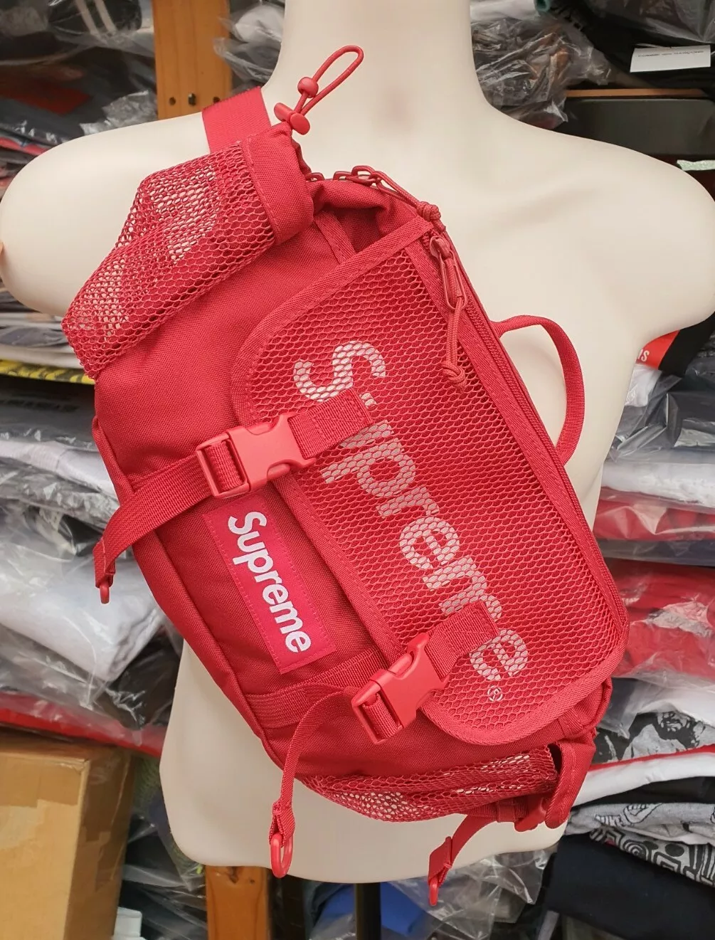 Sac taille SS20 Supreme rouge foncé Cordura maille messager épaule taille