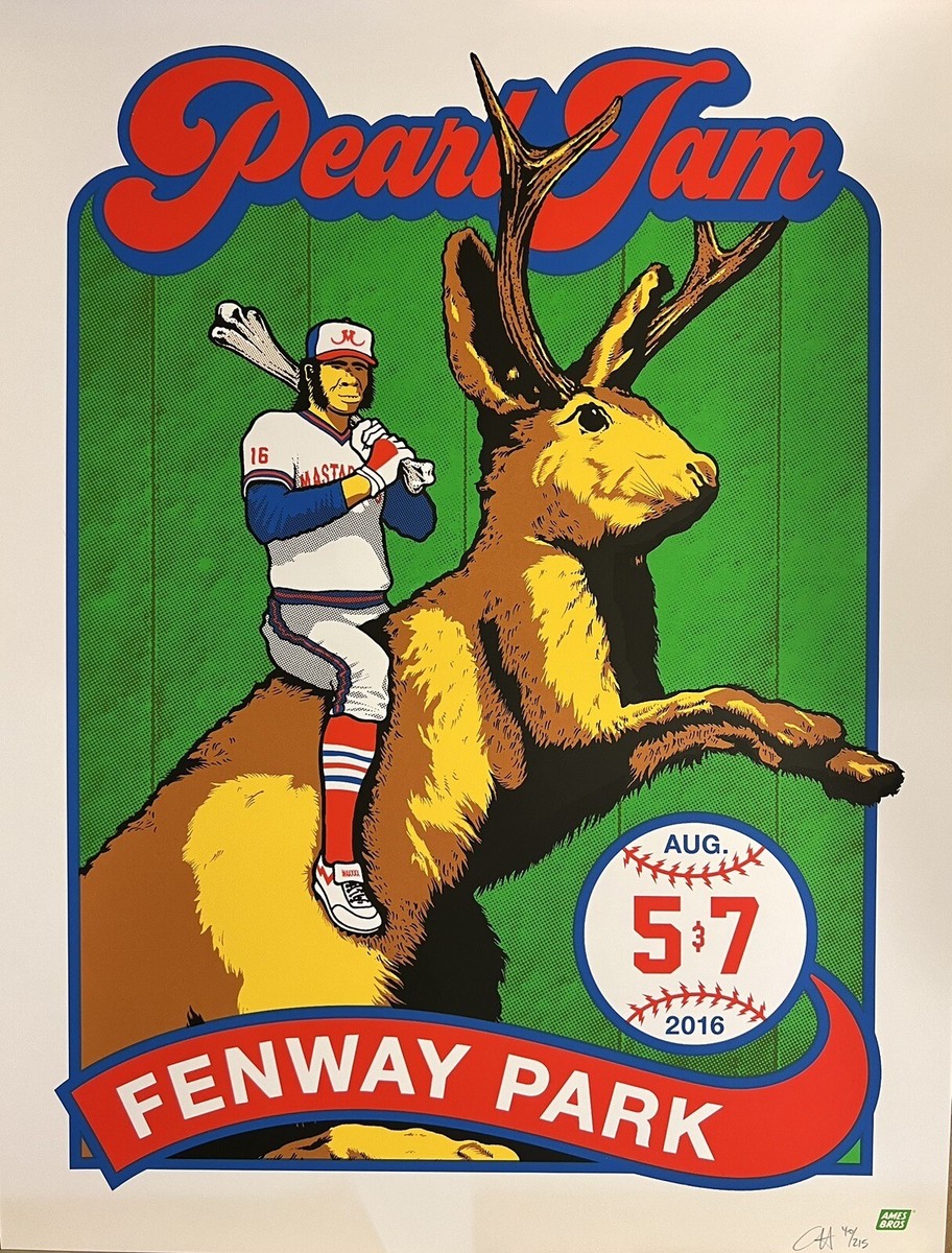 PEARL JAM VERY RARE AUTOGRAPH CONCERT POSTER FENWAY PARK BOSTON