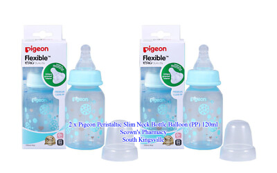 2 x Pigeon Peristaltic Slim Neck Bottle Balloon (PP) Blue Balloon Design 120ml