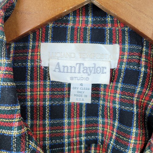 Vintage Ann Taylor Blazer Jacket size 4 Red Black Plaid Tartan Double Breasted - Picture 5 of 6
