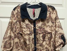 Pure Energy Woman Shirt Dress Size 2 2X Beige Blue Hot Pink Elastic Waist Plus