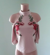 Palacio Ladies Peach Floral embroidered Top Made in the USA Size Medium