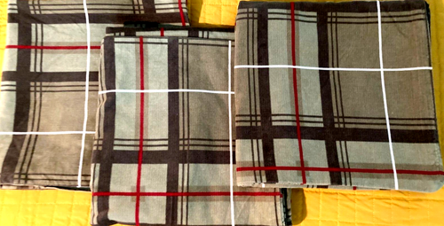 3 Farmhouse Style Green Plaid Corduroy Accent Pillow Covers Cotton Zipper 23x23