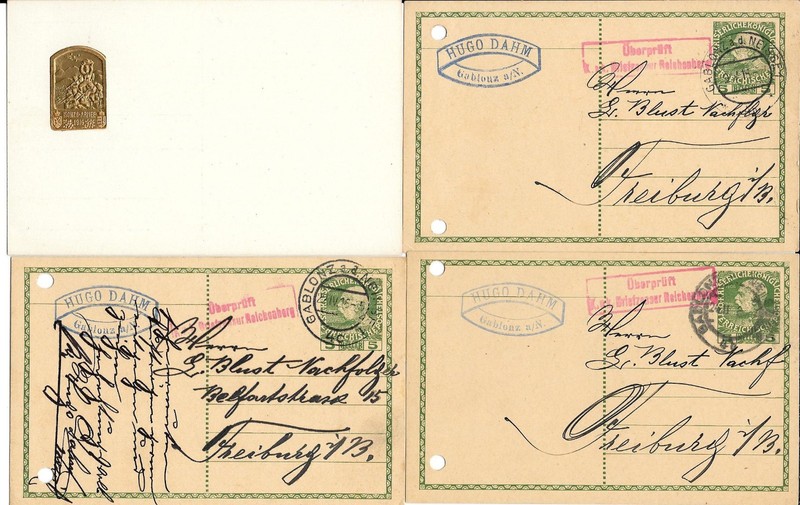 AUSTRIA- W W 1 Military- 3 Gablonz Cards to Freiburg plus unusual 'ISONZO-ARMEE"