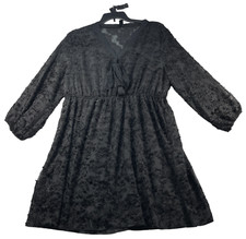 Shein Dress Womens Plus size 4X Black Floral Semi Sheer Vneck Cinch Waist