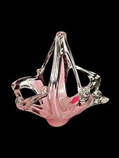 Murano Stretched Glass Hand Blown Basket Art Glass Split Handle
