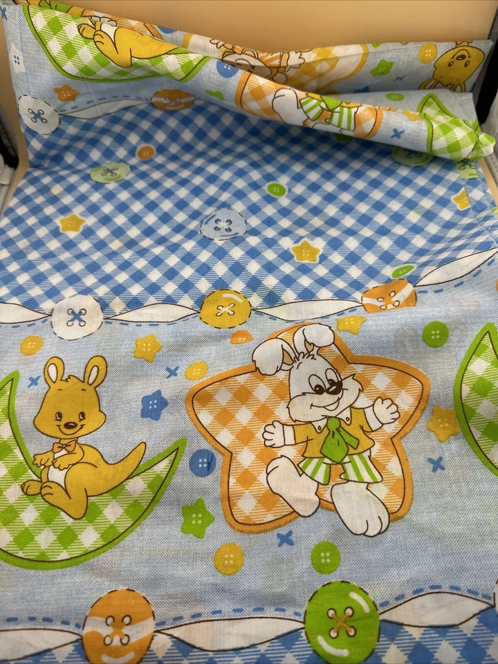 Tela de animales bebé guinga azul vintage años 60 2 1/2 yardas mono canguro conejo Foto 3 de 4