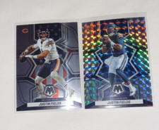 2022 Panini Mosaic Lot (2) Justin Fields Silver Prizm Parallel and BASE Bears QB