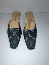 RARE Vintage Louis Vuitton Mule Heel Sandal Monogram Canvas Size 38 EUR Denim