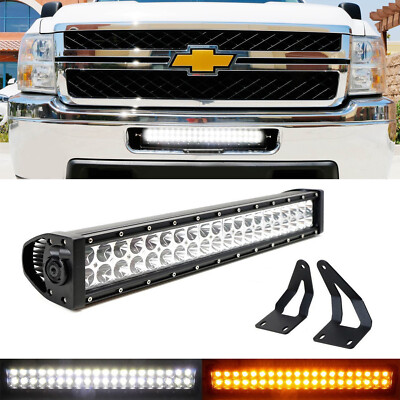 White Amber 120W LED Light Bar w/ Bracket/Wiring For 11-14 Silverado 2500/3500HD