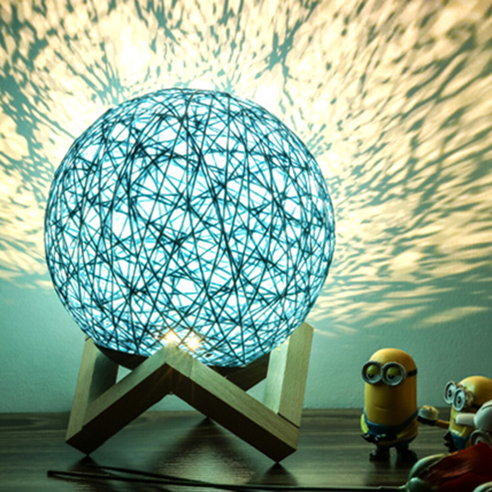 1PCS Twine Rattan Table Lamp Wooden Frame Romantic Small Bedroom Night