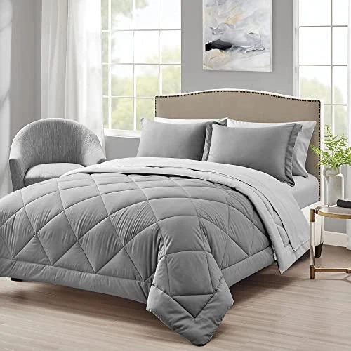 Light gray comforter set queen deals