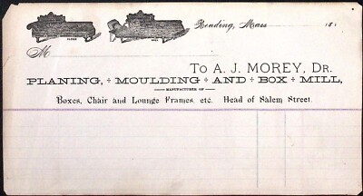 1880s A.J. Morey Planing Moulding Box Mill Chair Frames Reading MA Billhead 4.5''