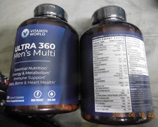 2 Bottles of Vitamin World Ultra 360 Men's Multi 180caplets Exp. 05/25. 360caps.