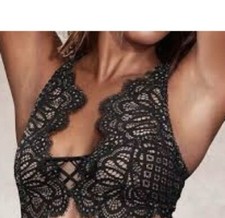 Victoria's Secret Dream Angels Bralette Bra Black Nude Lace Racerback Size L