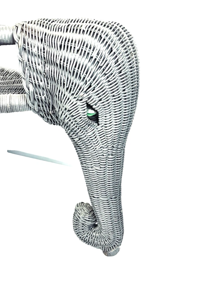 Vintage Triangular Wicker Elephant Table Stand Gray 36" x 19" tall Marble Eyes - Image 3 of 4