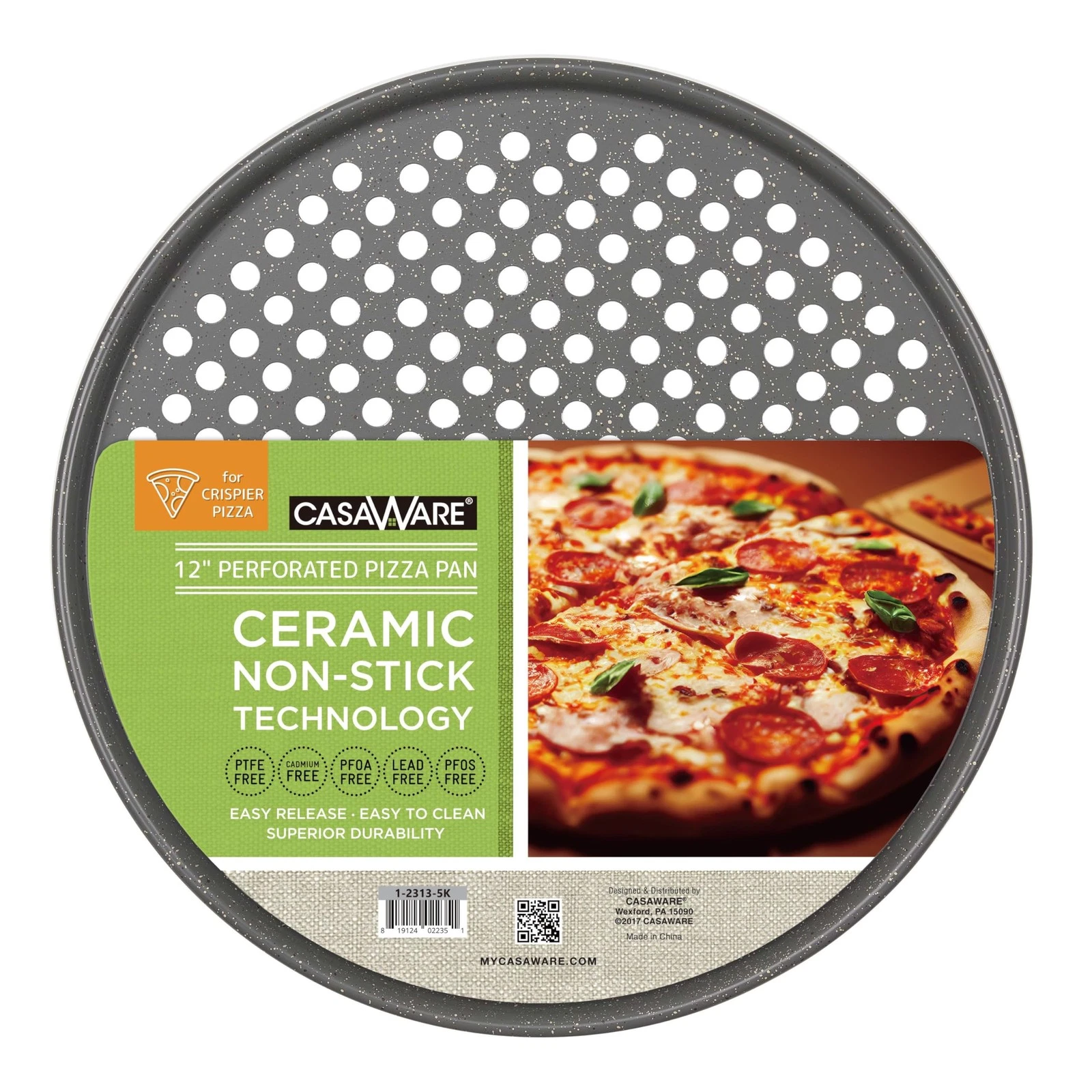 Perforated Pizza Pan 12-inch Ceramic Coated Non-Stick Pan Silver Granite