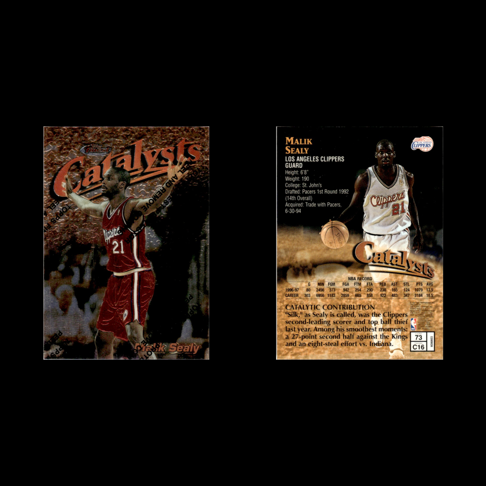 Malik Sealy #73 1997 Topps Finest Los Angeles Clippers Basketball Card ...