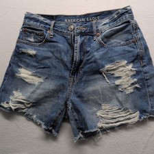 AMERICAN EAGLE OUTFITTERS Womens Sz 00 Blue Denim 90s Boyfriend Shorts Mini Y2K