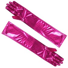 Long Rosy Patent Fake Gloves Women Shiny Spandex Party Costume