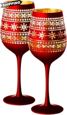 Crystal Christmas Winter Tree & X-mas Sweater Wine & Water Standard, Red 