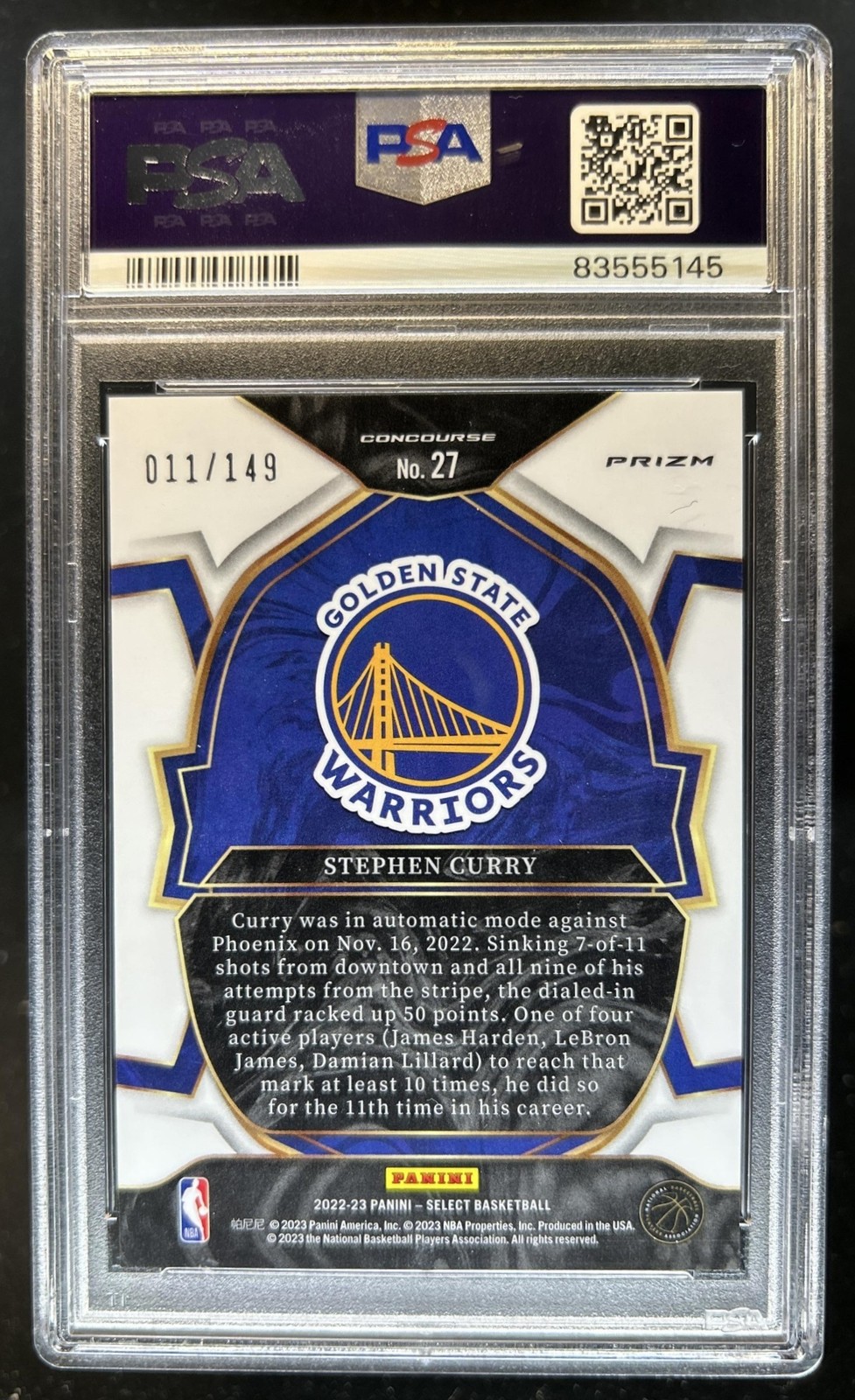 2022-23 Panini Select Stephen Curry White Prizm Concourse #/149 Warriors PSA 10 view 2
