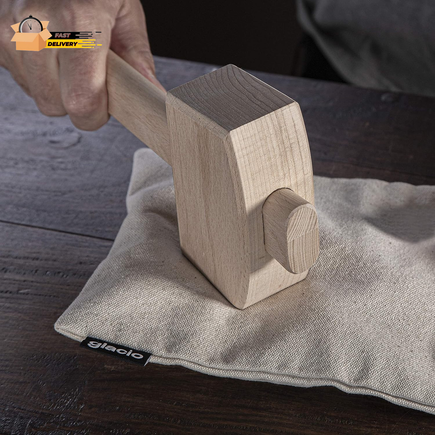 Ice Mallet and Lewis Bag - Wood Hammer and Canvas Bag for Crushed Ice