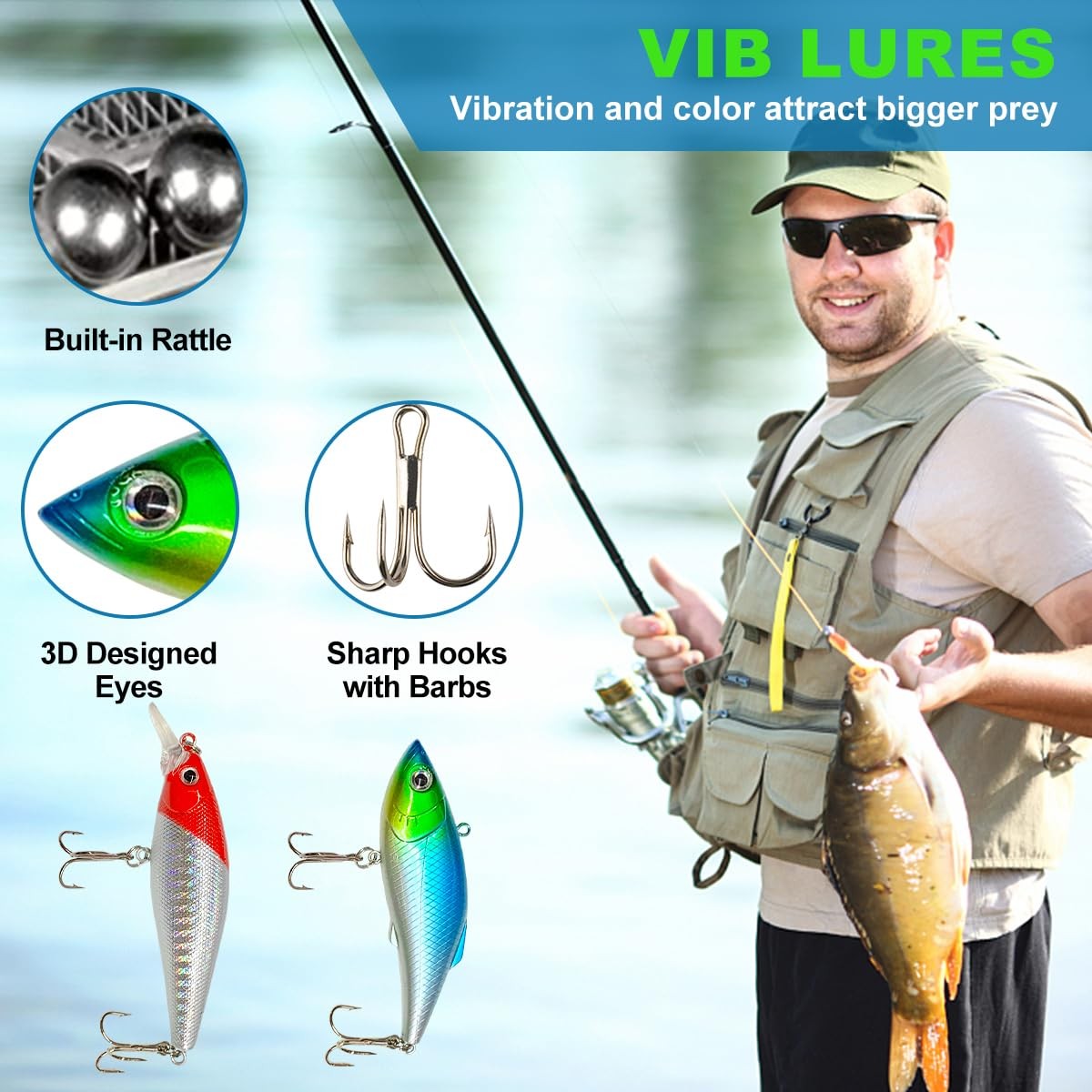 Fishing Lures Kit: Bass Trout Salmon Tackle Box with Spoons, Worms, Jigs, Hooks - Image 3