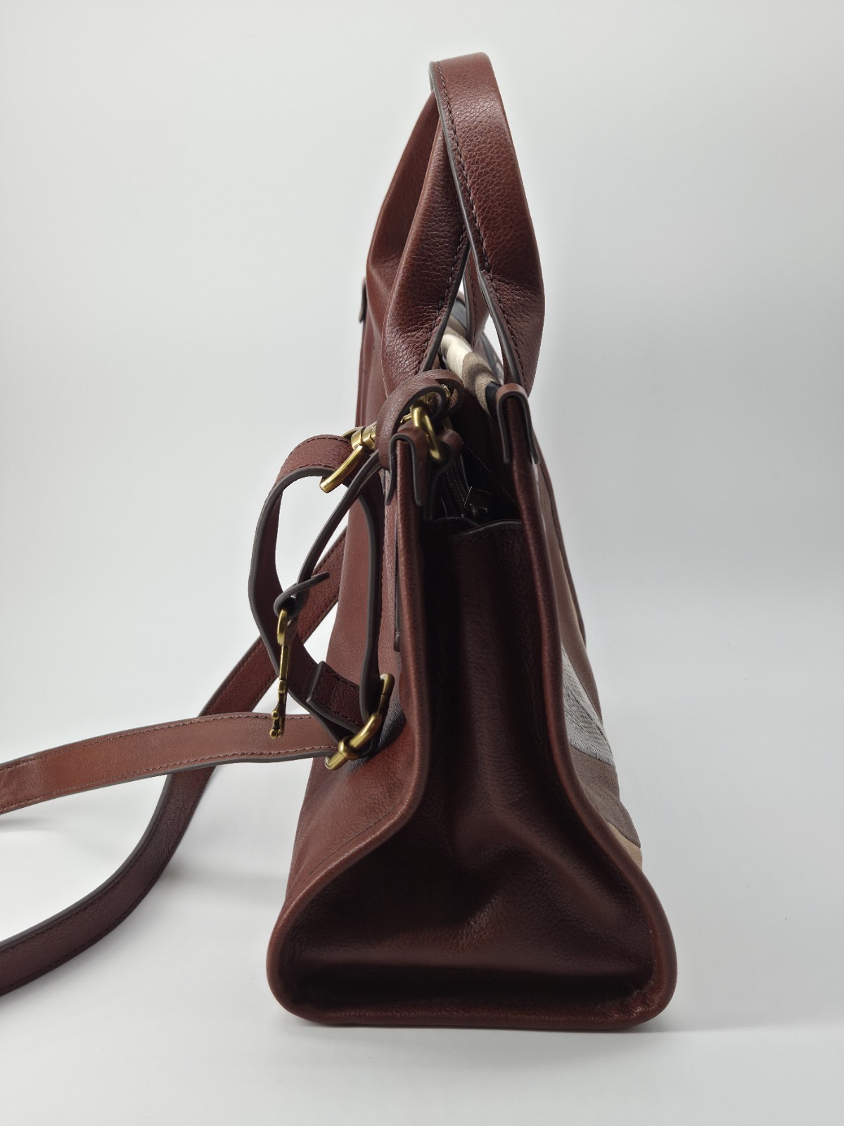 ​Fossil Leather Chevron Patchwork Satchel Crossbo… - image 5