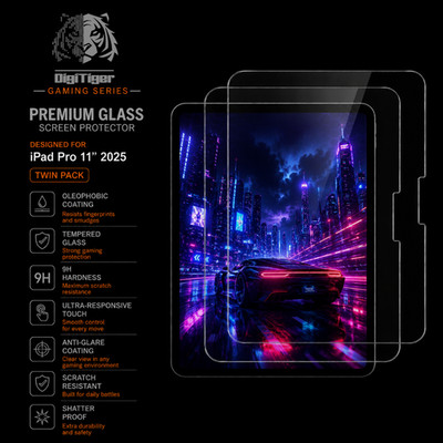 2x iPad Pro 11'' 2025 Gaming Displayschutzfolie DigiTiger 9H Anti Fingerprint Glas