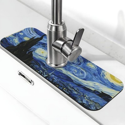 The Starry Night Kitchen Sink Splash Guard Faucet Mat Super Absorbent Fast Dr...