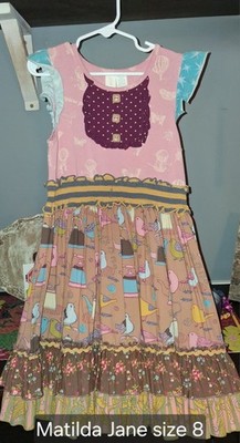 Matilda Jane Girls 8 Multicolor Floral A-Line Scoop Neck Tiered Dress