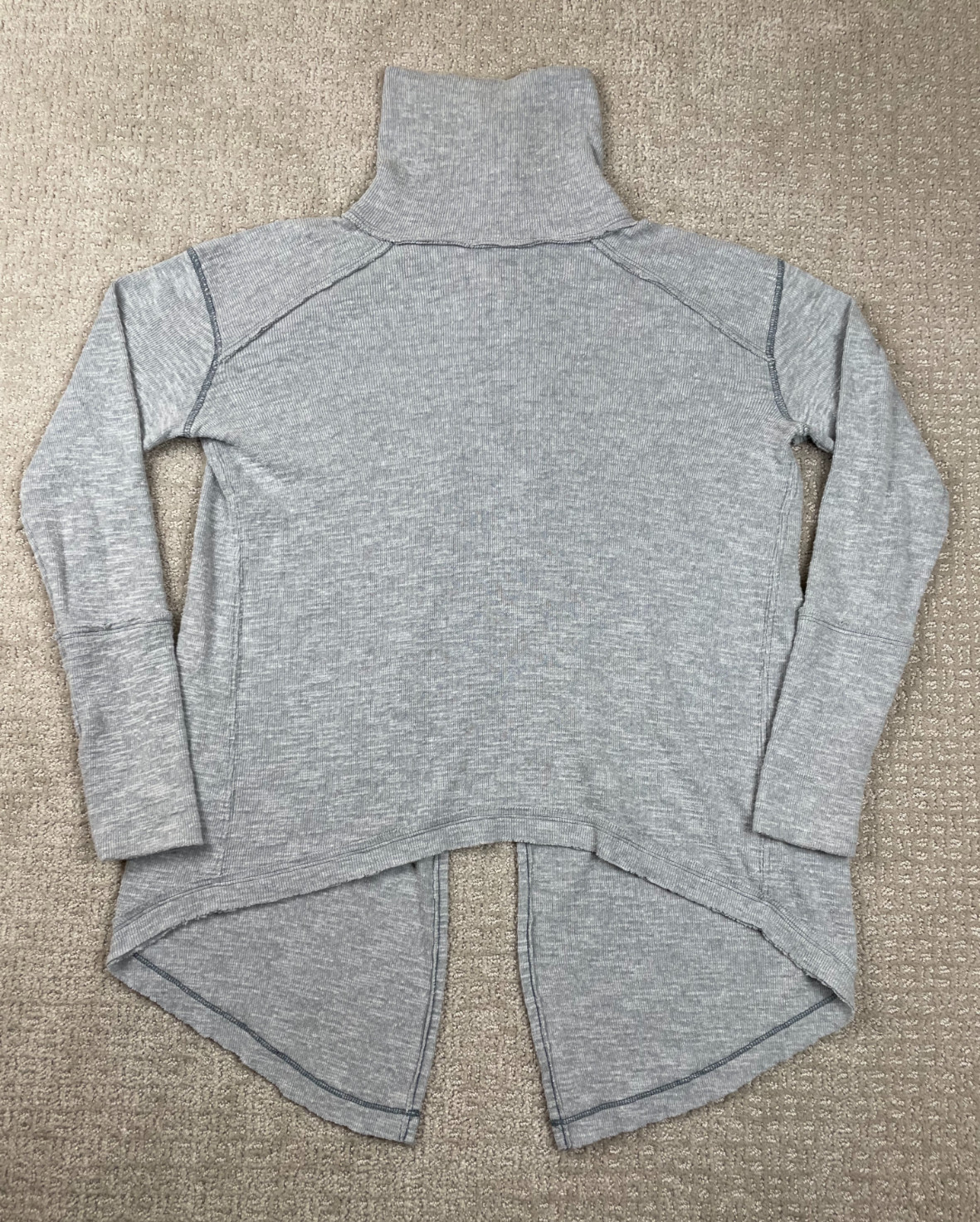 We The Free Top Womens XS Gray Thermal Peasent Split Back Turtleneck Pullover