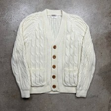 Vintage 80s Gimbels Cable Knit cardigan Mens Small cream cottage core