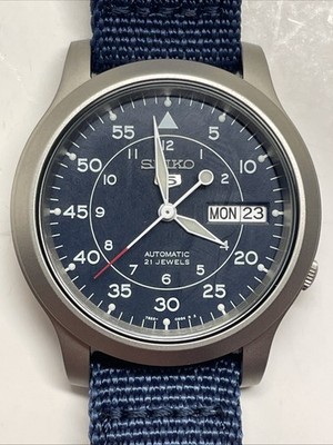 Seiko 5 Sport Cal. 7S26 Watch Japan Auto 21J Blue Dial Day Date Box 37MM Mens